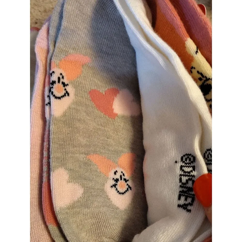 Disney Pink‎ White Winnie the Pooh 5 Pairs Ruffled Ankle Socks NWT